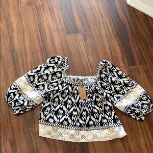 New Christian Siriano Boho Southwestern Beachy Linen Blend Crochet Top